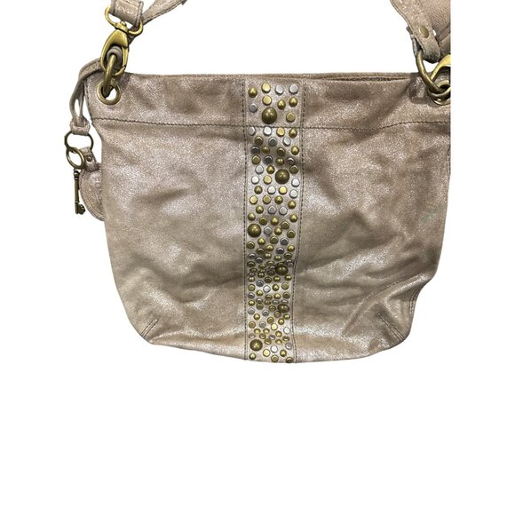Fossil Metallic Gold Leather Studded Shoulder Bag With Adjustable Strap - Picture 1 of 7
